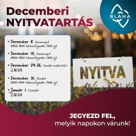 Decemberi nyitvatartás