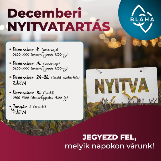 Decemberi nyitvatartás